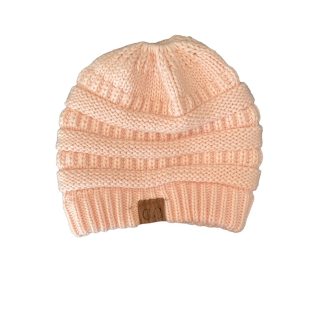 C.C Pink Beanie‎ with Hole for Ponytail